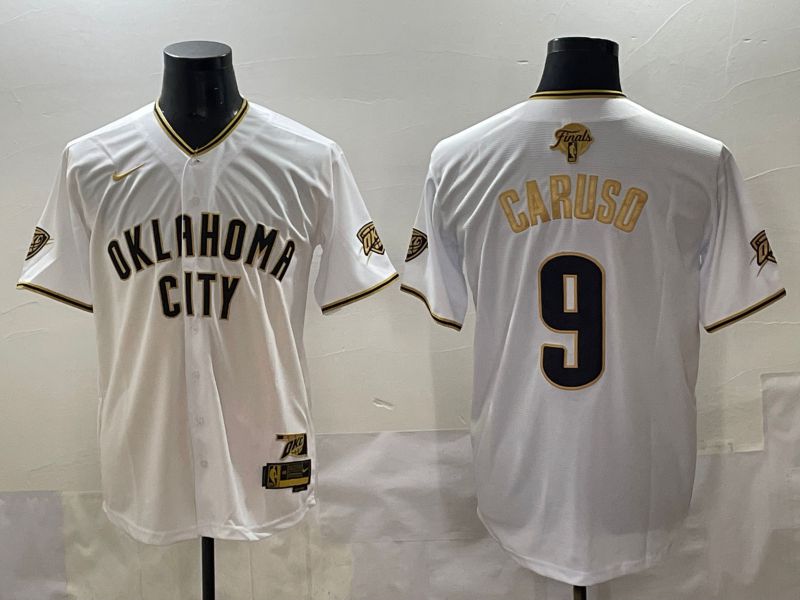 Men 2025 Oklahoma City Thunder #9 Caruso White Gold Nike Joint Name NBA Jersey style 21